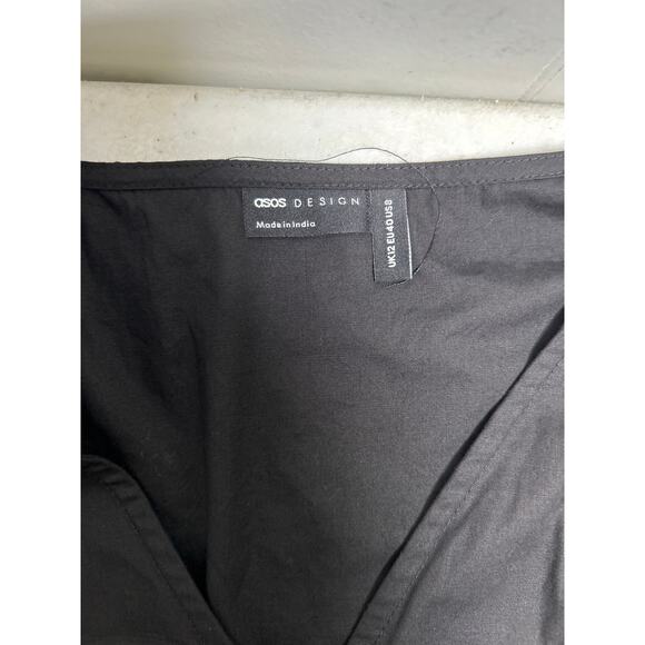 ASOS DESIGN Curve cotton v-neck mini smock dress in black Size 8 - Picture 5 of 9